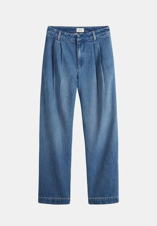 Hush Jeans Women Lya Pleated Wide Leg Jeans Mid Authentic Blue