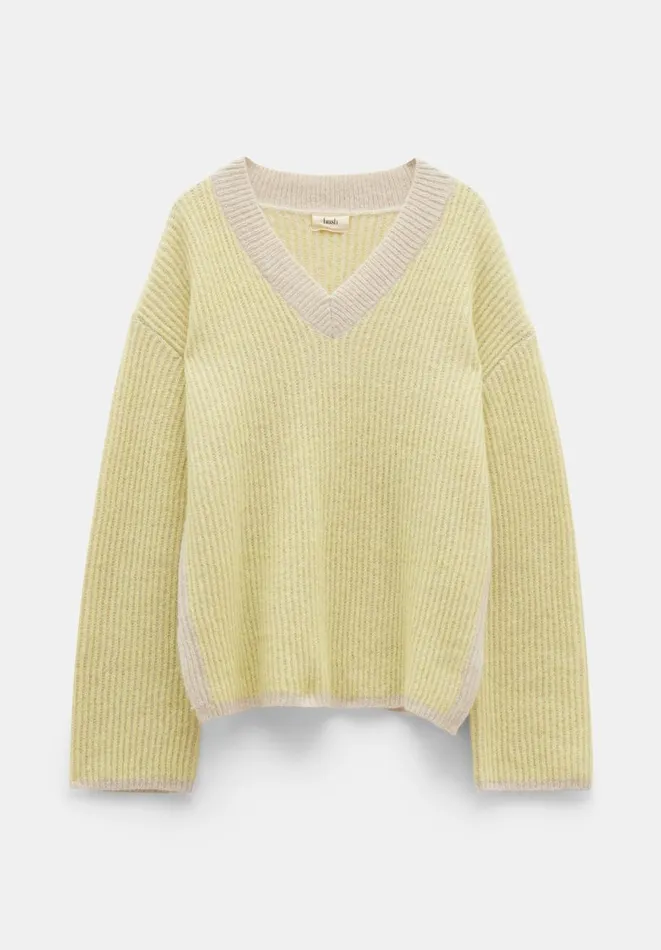 Hush Jumpers and Cardigans Women Arlowe Oversized Wool Blend V Neck Jumper Pale Yellow Hush Jumpers and Cardigans Women Arlowe Oversized Wool Blend V Neck Jumper Pale Yellow
