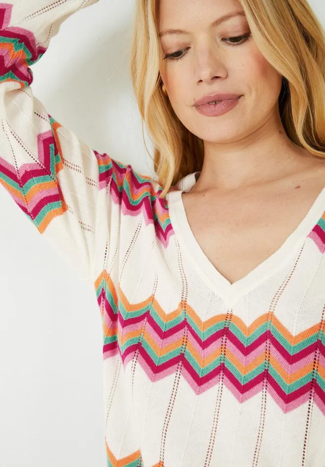 Hush Jumpers and Cardigans Women Imogen Chevron Knitted Jumper Soft White Multi