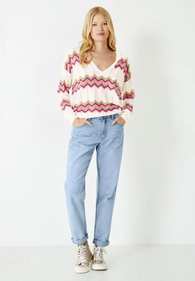 Hush Jumpers and Cardigans Women Imogen Chevron Knitted Jumper Soft White Multi