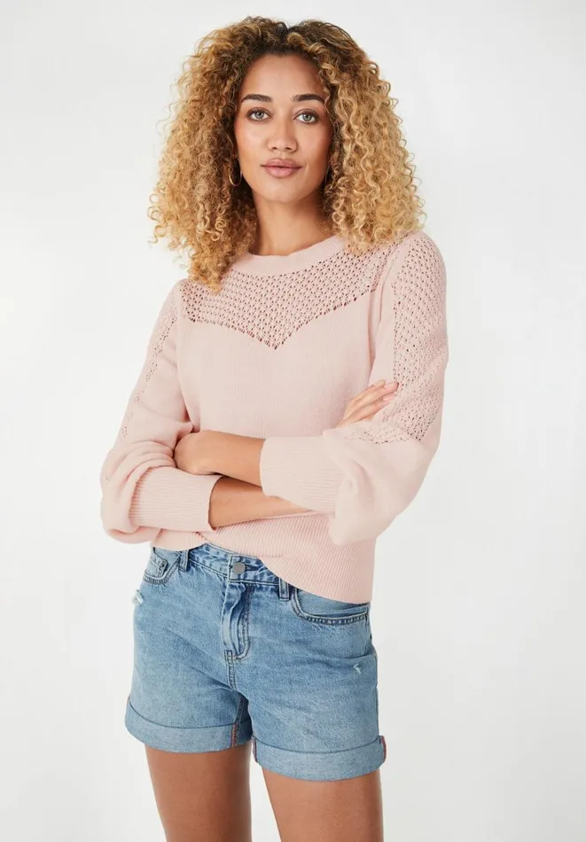 Hush Jumpers and Cardigans Women Ives Pointelle Chevron Jumper Soft Pink Hush Jumpers and Cardigans Women Ives Pointelle Chevron Jumper Soft Pink