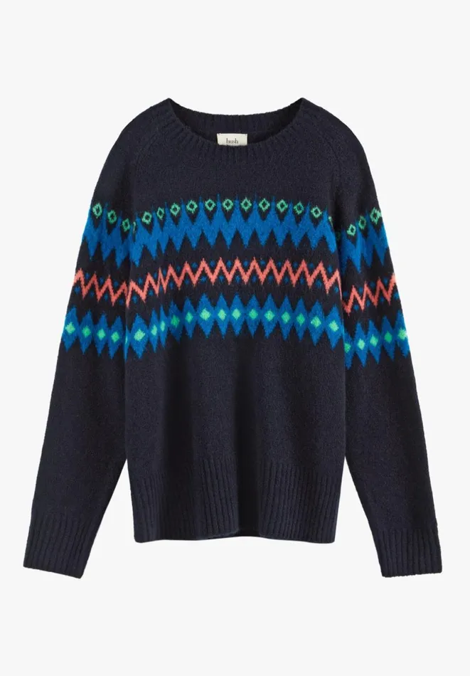Hush Jumpers and Cardigans Women Rhea Fair Isle Jumper Midnight Navy Blue Hush Jumpers and Cardigans Women Rhea Fair Isle Jumper Midnight Navy Blue