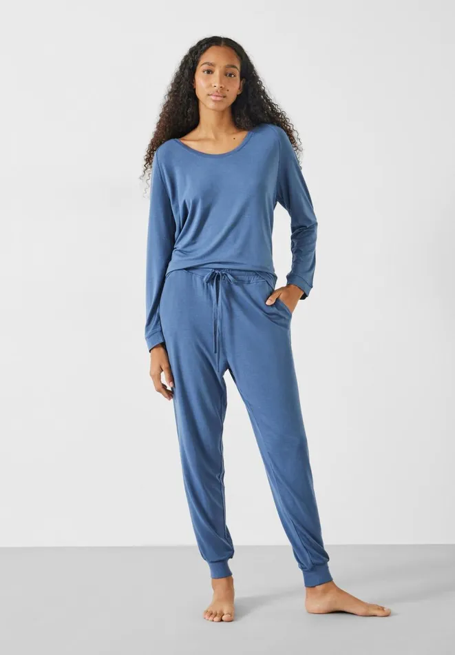Hush Pyjamas and Nightwear Women Ayla Scoop Neck Jersey Pyjamas Blue Grey