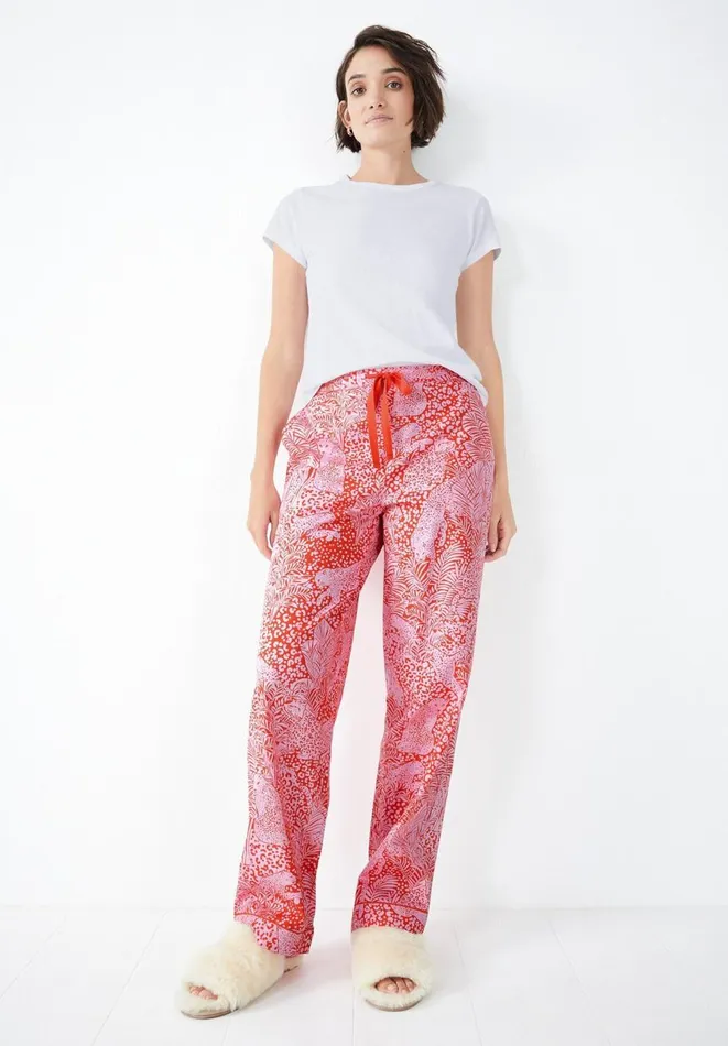 Hush Pyjamas and Nightwear Women Isla Printed Cotton PJ Trousers Hidden Leopard Orangepink