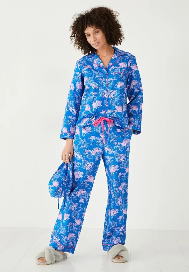 Hush Pyjamas and Nightwear Women Isla Printed Cotton Pyjama Set Savanna Sunset Bluepink