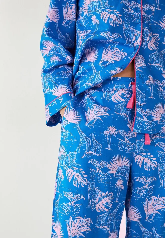 Hush Pyjamas and Nightwear Women Isla Printed Cotton Pyjama Set Savanna Sunset Bluepink Hush Pyjamas and Nightwear Women Isla Printed Cotton Pyjama Set Savanna Sunset Bluepink
