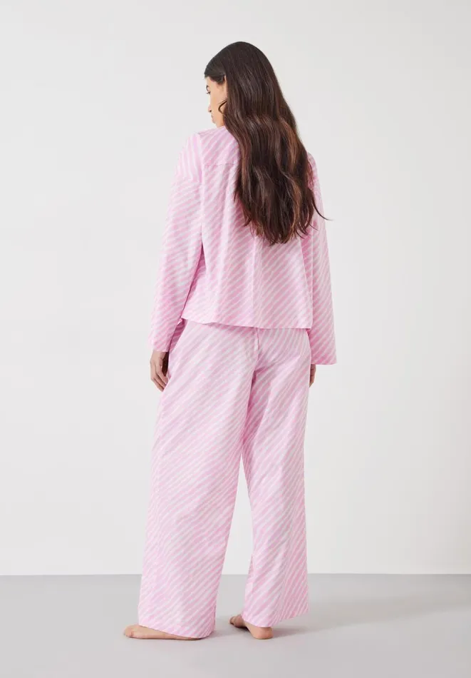 Hush Pyjamas and Nightwear Women Kirby Cotton Wide Leg Pyjamas Set Diagonal Stripe Pink Hush Pyjamas and Nightwear Women Kirby Cotton Wide Leg Pyjamas Set Diagonal Stripe Pink