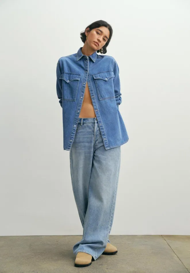 Hush Shirts and Blouses Women Davina Oversized Denim Shirt Mid Authentic Wash