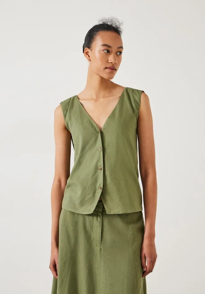 Hush Shirts and Blouses Women Kimi Two Way Linen Waistcoat Dark Olive