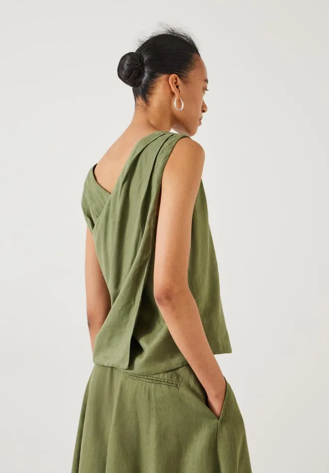 Hush Shirts and Blouses Women Kimi Two Way Linen Waistcoat Dark Olive Hush Shirts and Blouses Women Kimi Two Way Linen Waistcoat Dark Olive