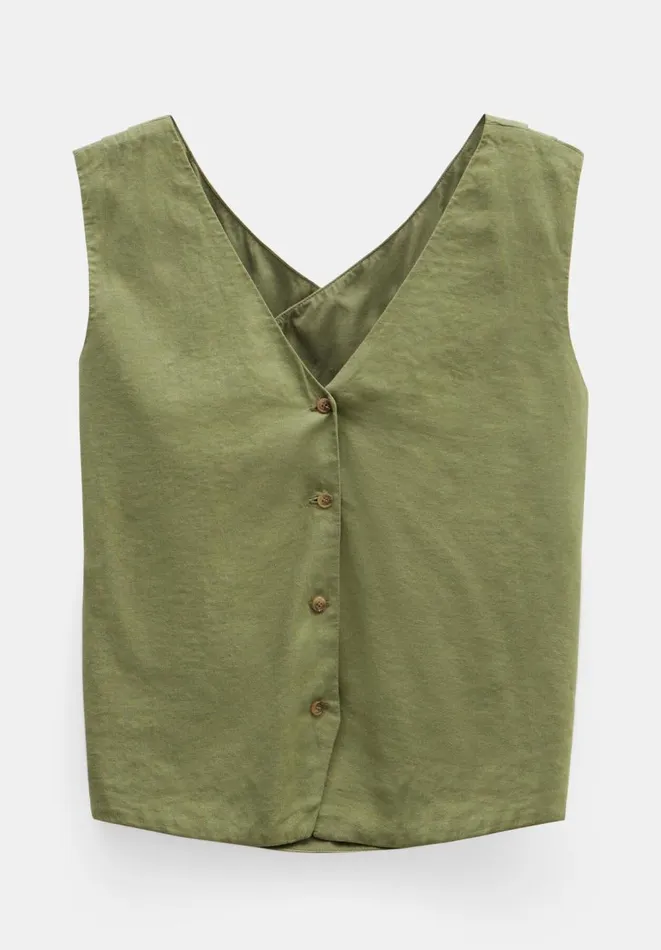 Hush Shirts and Blouses Women Kimi Two Way Linen Waistcoat Dark Olive Hush Shirts and Blouses Women Kimi Two Way Linen Waistcoat Dark Olive