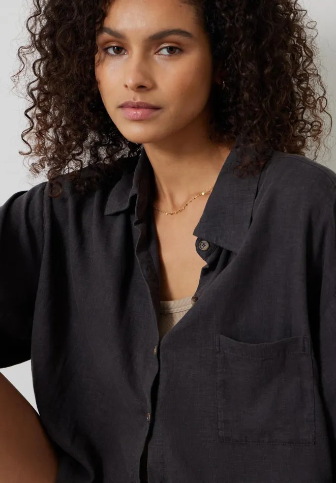 Hush Shirts and Blouses Women Lana Linen Blend Shirt Washed Black Hush Shirts and Blouses Women Lana Linen Blend Shirt Washed Black
