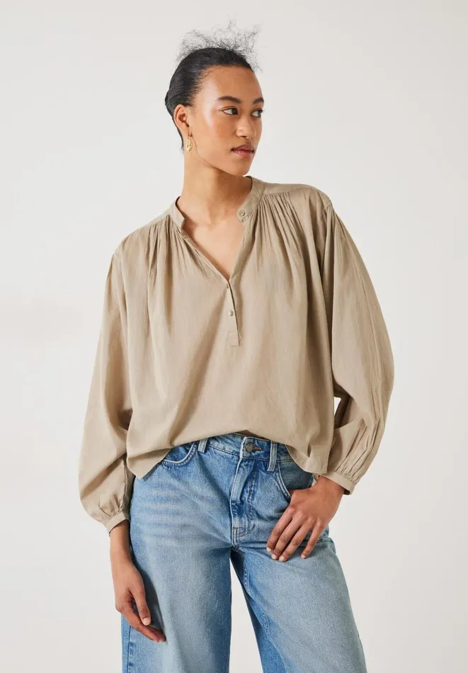 Hush Shirts and Blouses Women Lhea Oversized Gather Detail Blouse Darker Beige