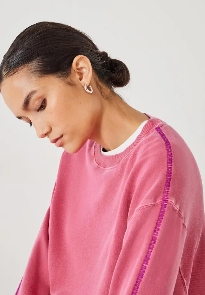 Hush Sweatshirts and Hoodies Women Contrast Stitch Sweatshirt Bright Pink