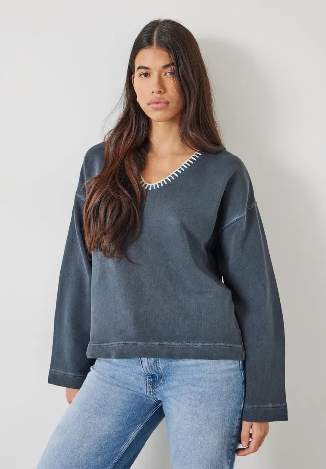 Hush Sweatshirts and Hoodies Women Ellison Contrast Stitch Sweatshirt Dark Grey