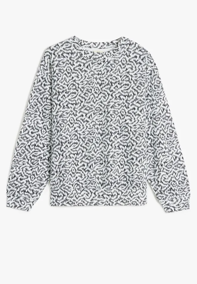 Hush Sweatshirts and Hoodies Women Estelle Cotton Printed Sweatshirt Abstract Ikat Blackwhite