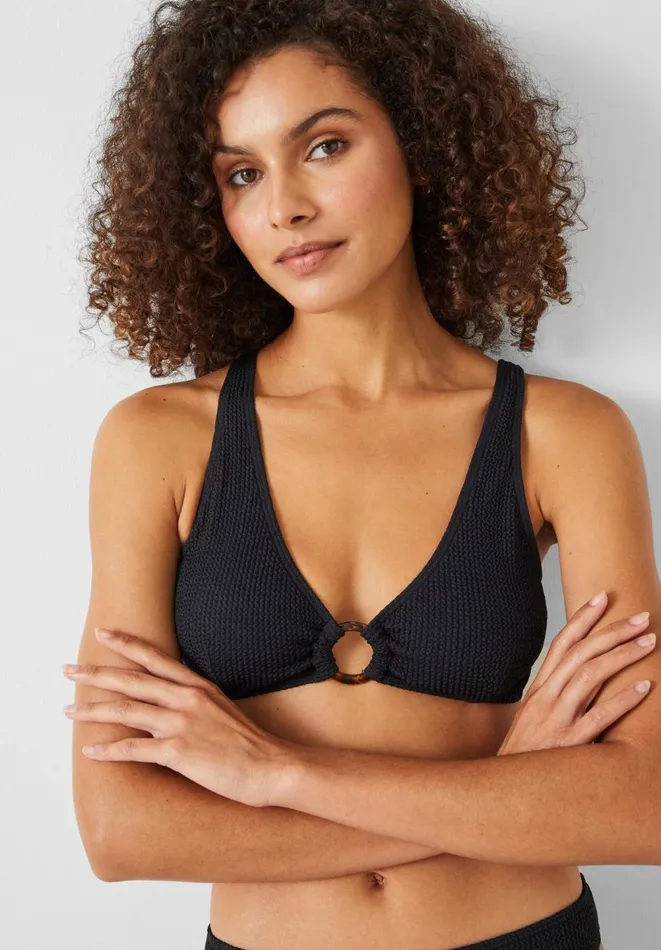 Hush Swimwear and Beachwear Women Crinkle Ribbed Ring Bikini Top Black