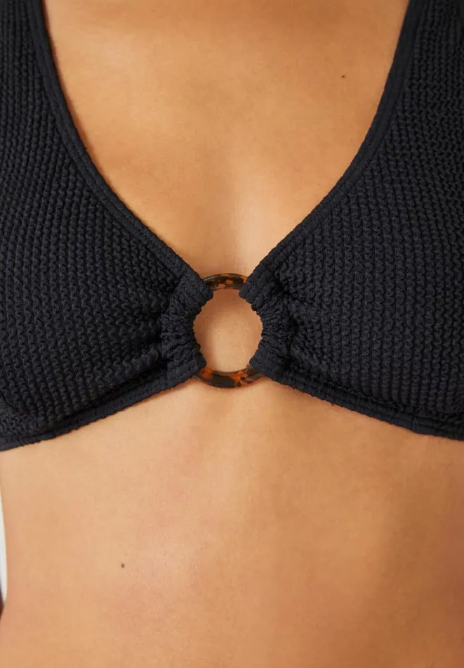 Hush Swimwear and Beachwear Women Crinkle Ribbed Ring Bikini Top Black