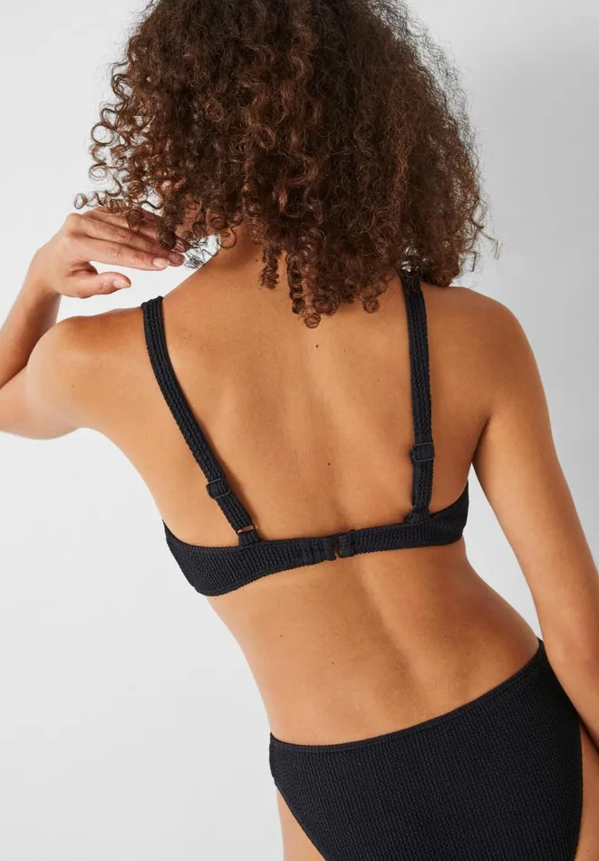 Hush Swimwear and Beachwear Women Crinkle Ribbed Ring Bikini Top Black