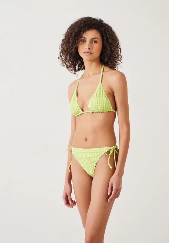 Hush Swimwear and Beachwear Women Tilly Check Triangle Crinkle Bikini Top Lime Check