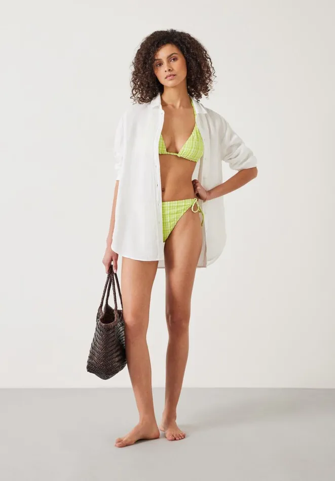 Hush Swimwear and Beachwear Women Tilly Check Triangle Crinkle Bikini Top Lime Check