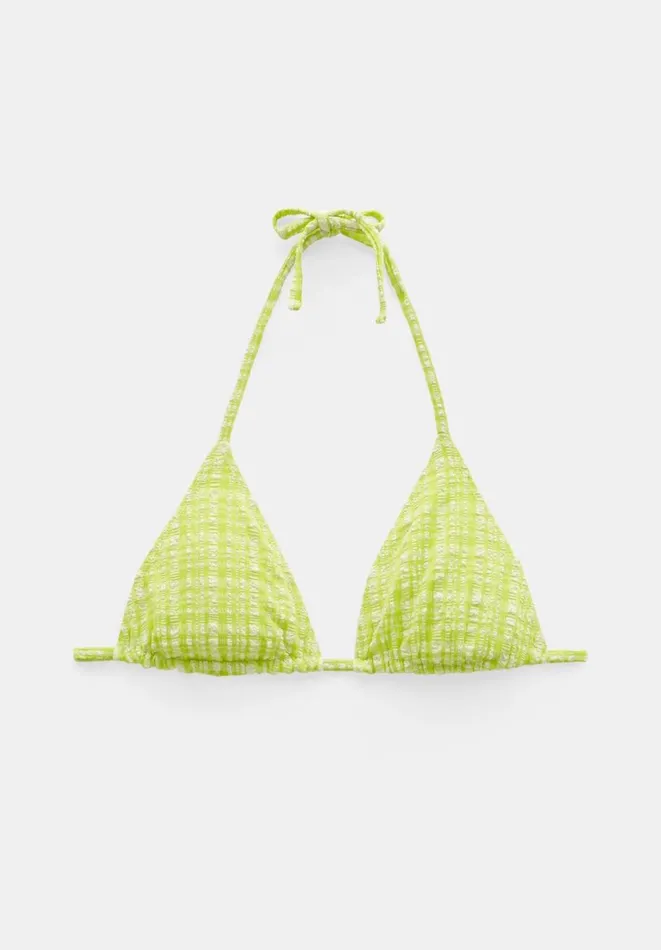 Hush Swimwear and Beachwear Women Tilly Check Triangle Crinkle Bikini Top Lime Check