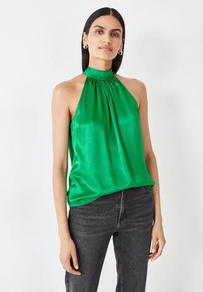 Hush Tops and Tshirts Women Aaliyah Satin Halter Top Green