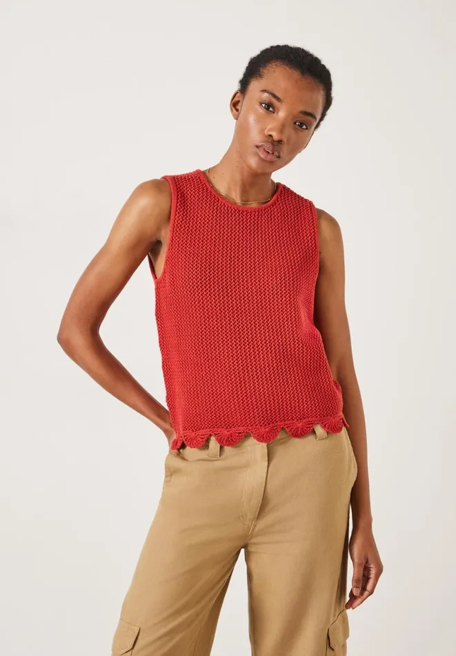 Hush Tops and Tshirts Women Adelina Crochet Scallop Edge Knitted Tank Rust