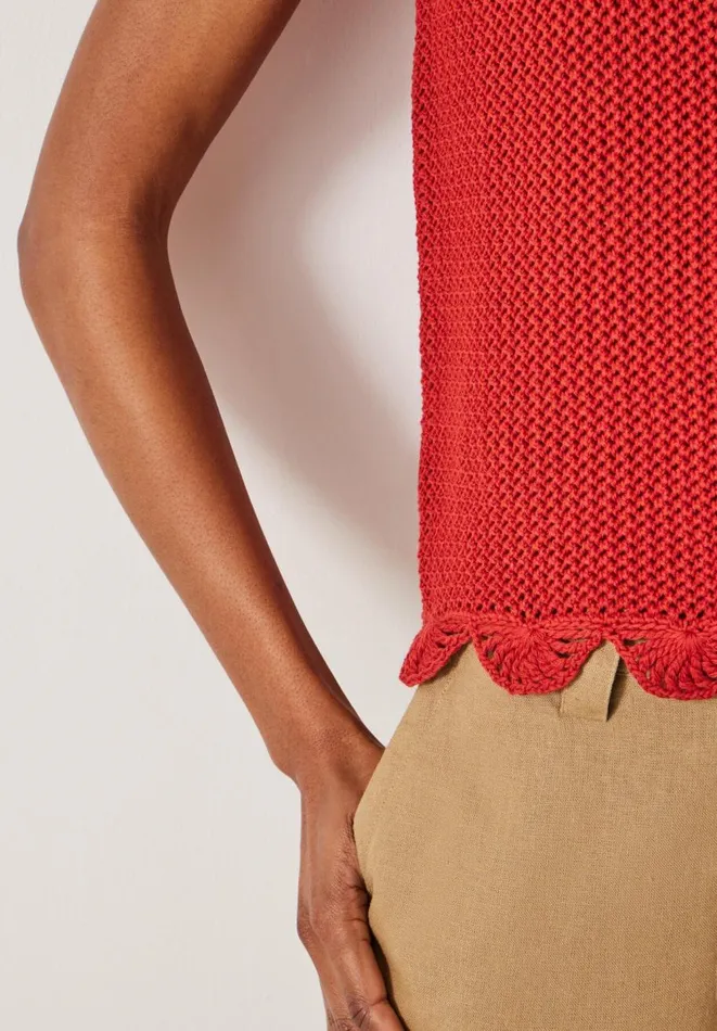 Hush Tops and Tshirts Women Adelina Crochet Scallop Edge Knitted Tank Rust Hush Tops and Tshirts Women Adelina Crochet Scallop Edge Knitted Tank Rust