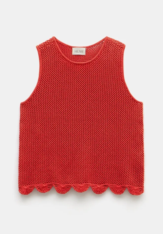 Hush Tops and Tshirts Women Adelina Crochet Scallop Edge Knitted Tank Rust Hush Tops and Tshirts Women Adelina Crochet Scallop Edge Knitted Tank Rust