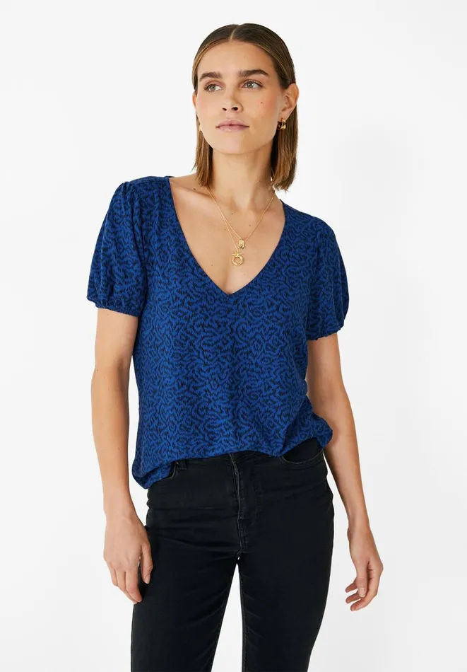 Hush Tops and Tshirts Women Ally Puff Sleeve Jersey Top Blueblack Ikat