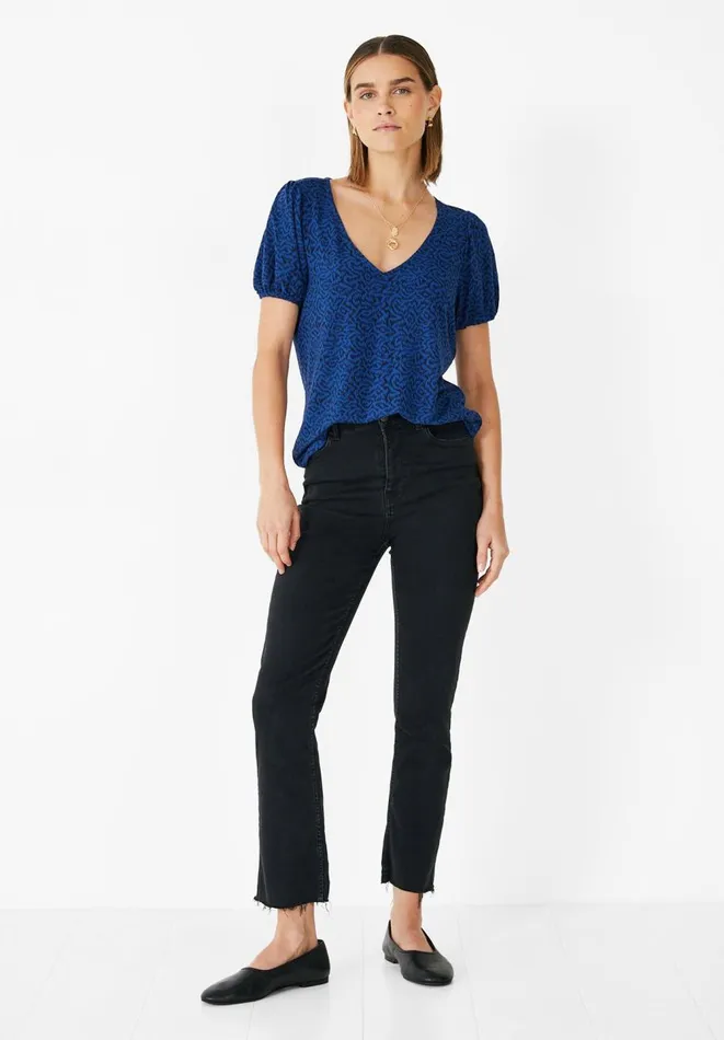 Hush Tops and Tshirts Women Ally Puff Sleeve Jersey Top Blueblack Ikat