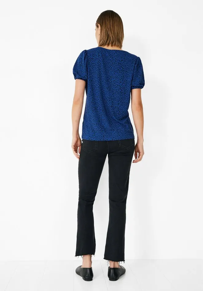 Hush Tops and Tshirts Women Ally Puff Sleeve Jersey Top Blueblack Ikat