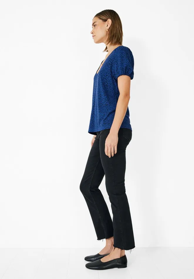 Hush Tops and Tshirts Women Ally Puff Sleeve Jersey Top Blueblack Ikat