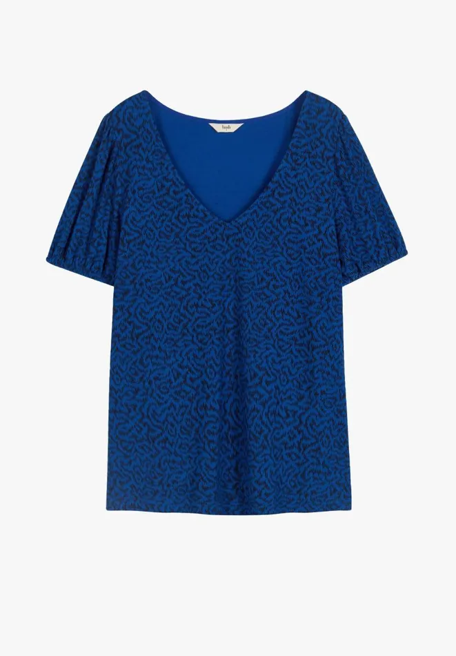 Hush Tops and Tshirts Women Ally Puff Sleeve Jersey Top Blueblack Ikat