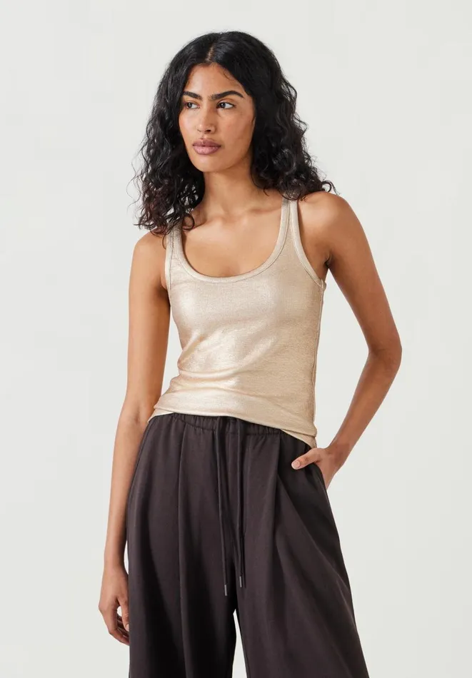 Hush Tops and Tshirts Women Alyssa Metallic Rib Vest Gold