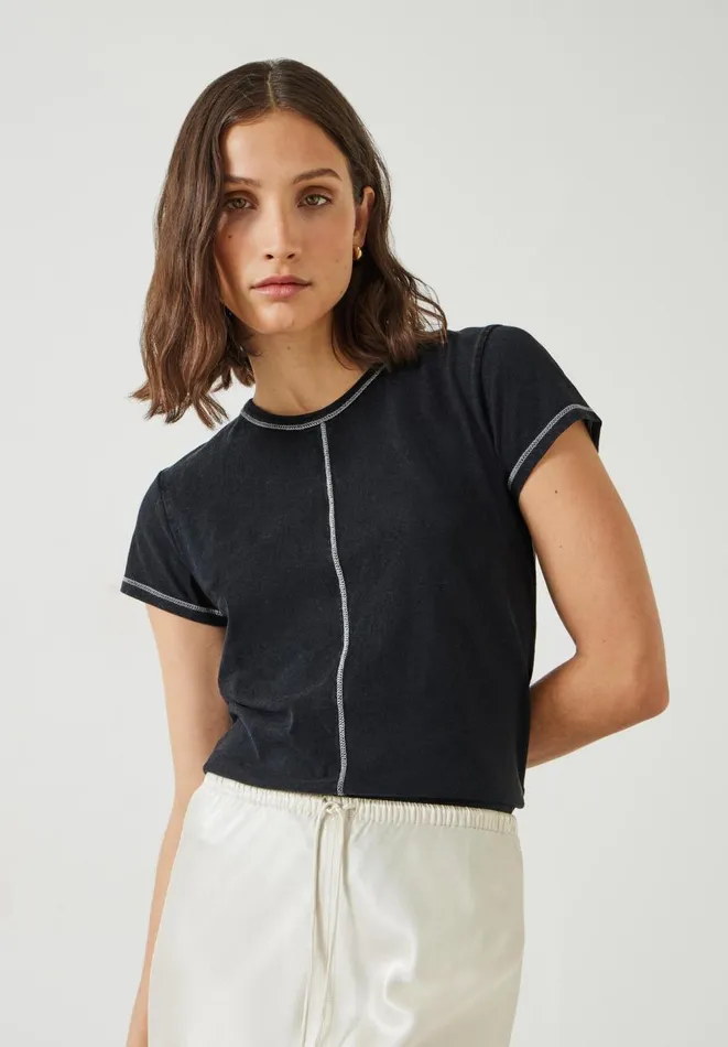 Hush Tops and Tshirts Women Danika Stitch Detail TShirt Black Onyx