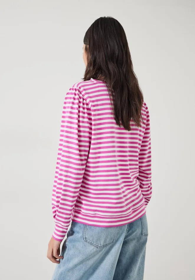 Hush Tops and Tshirts Women Emily Cotton Striped Puff Sleeve Top Vibrant Pink Hush Tops and Tshirts Women Emily Cotton Striped Puff Sleeve Top Vibrant Pink