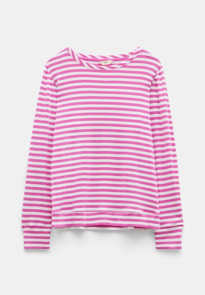 Hush Tops and Tshirts Women Emily Cotton Striped Puff Sleeve Top Vibrant Pink Hush Tops and Tshirts Women Emily Cotton Striped Puff Sleeve Top Vibrant Pink