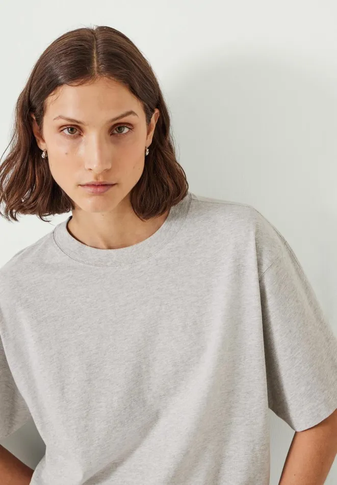 Hush Tops and Tshirts Women Flo Oversized Cotton TShirt Grey Marl