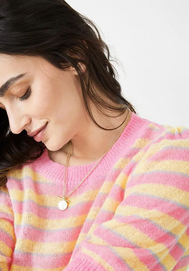 Hush Tops and Tshirts Women Flori Wool Blend Striped TShirt Soft Pinkyellowblue