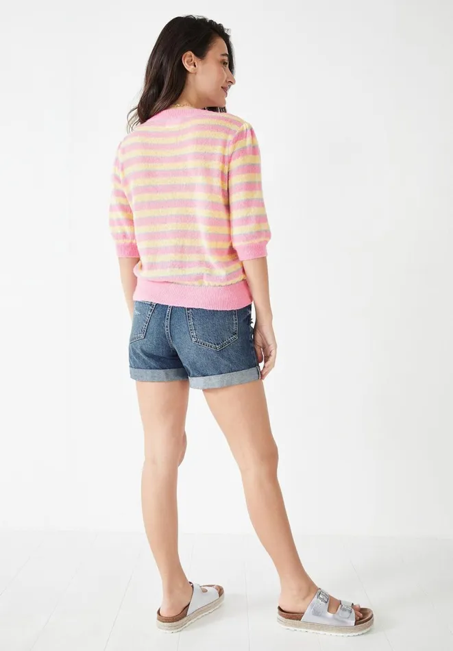 Hush Tops and Tshirts Women Flori Wool Blend Striped TShirt Soft Pinkyellowblue