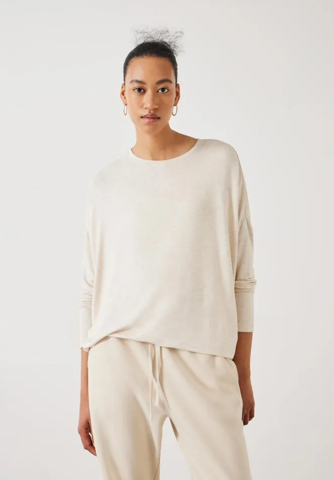Hush Tops and Tshirts Women Gillian Wide Jersey Top Oatmeal Marl