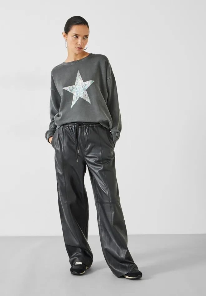 Hush Tops and Tshirts Women Iridescent Star Relaxed Sweat Washed Black Hush Tops and Tshirts Women Iridescent Star Relaxed Sweat Washed Black