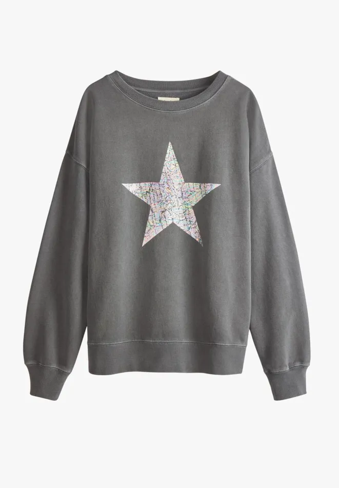 Hush Tops and Tshirts Women Iridescent Star Relaxed Sweat Washed Black Hush Tops and Tshirts Women Iridescent Star Relaxed Sweat Washed Black