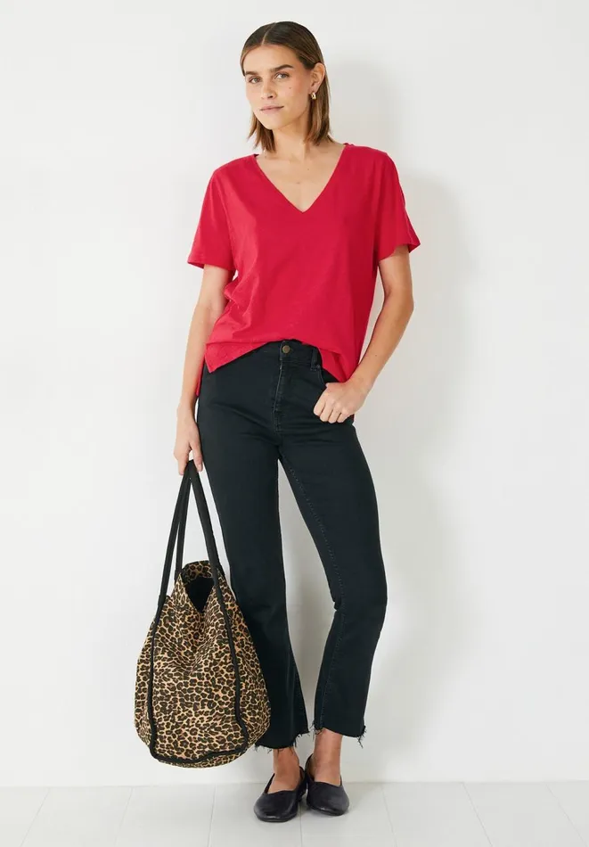 Hush Tops and Tshirts Women Kali Cotton Slub VNeck TShirt Vibrant Red