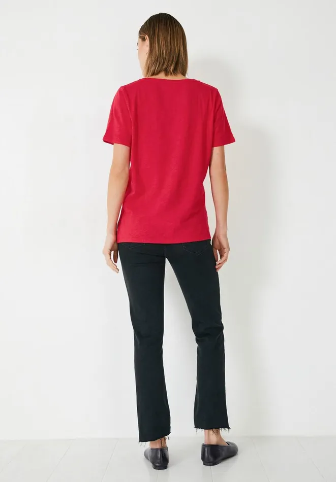 Hush Tops and Tshirts Women Kali Cotton Slub VNeck TShirt Vibrant Red
