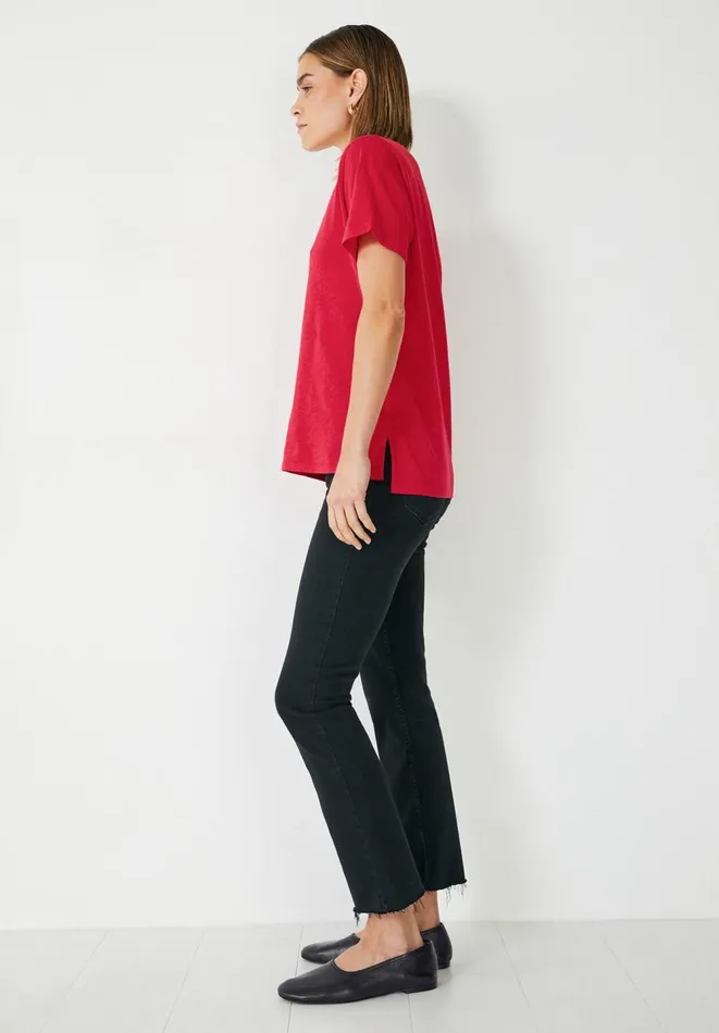 Hush Tops and Tshirts Women Kali Cotton Slub VNeck TShirt Vibrant Red