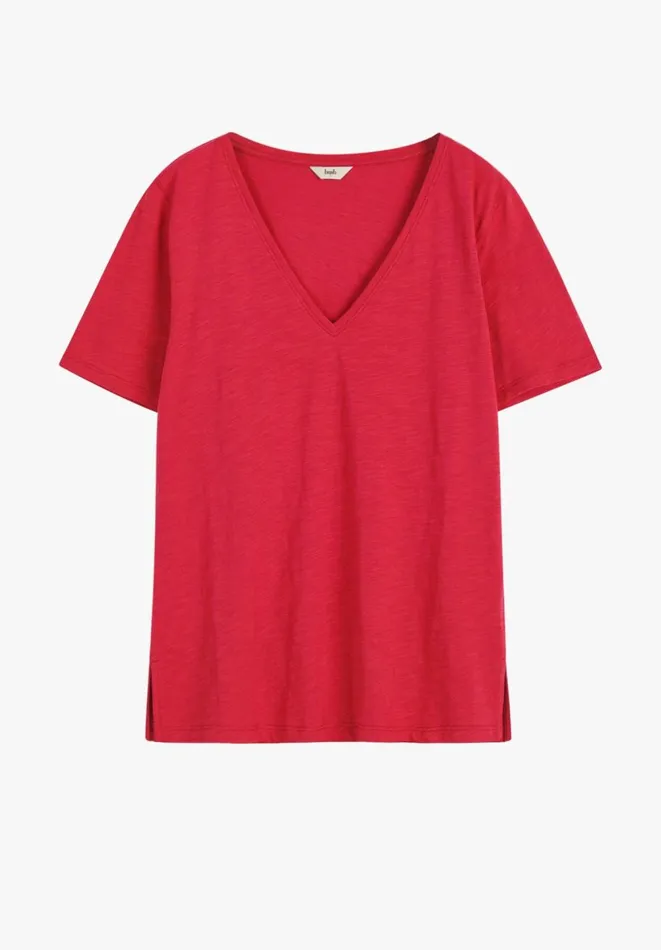 Hush Tops and Tshirts Women Kali Cotton Slub VNeck TShirt Vibrant Red