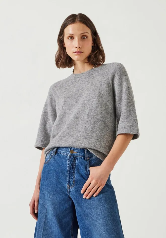 Hush Tops and Tshirts Women Lucia Alpaca Blend Knitted Top Light Grey Marl